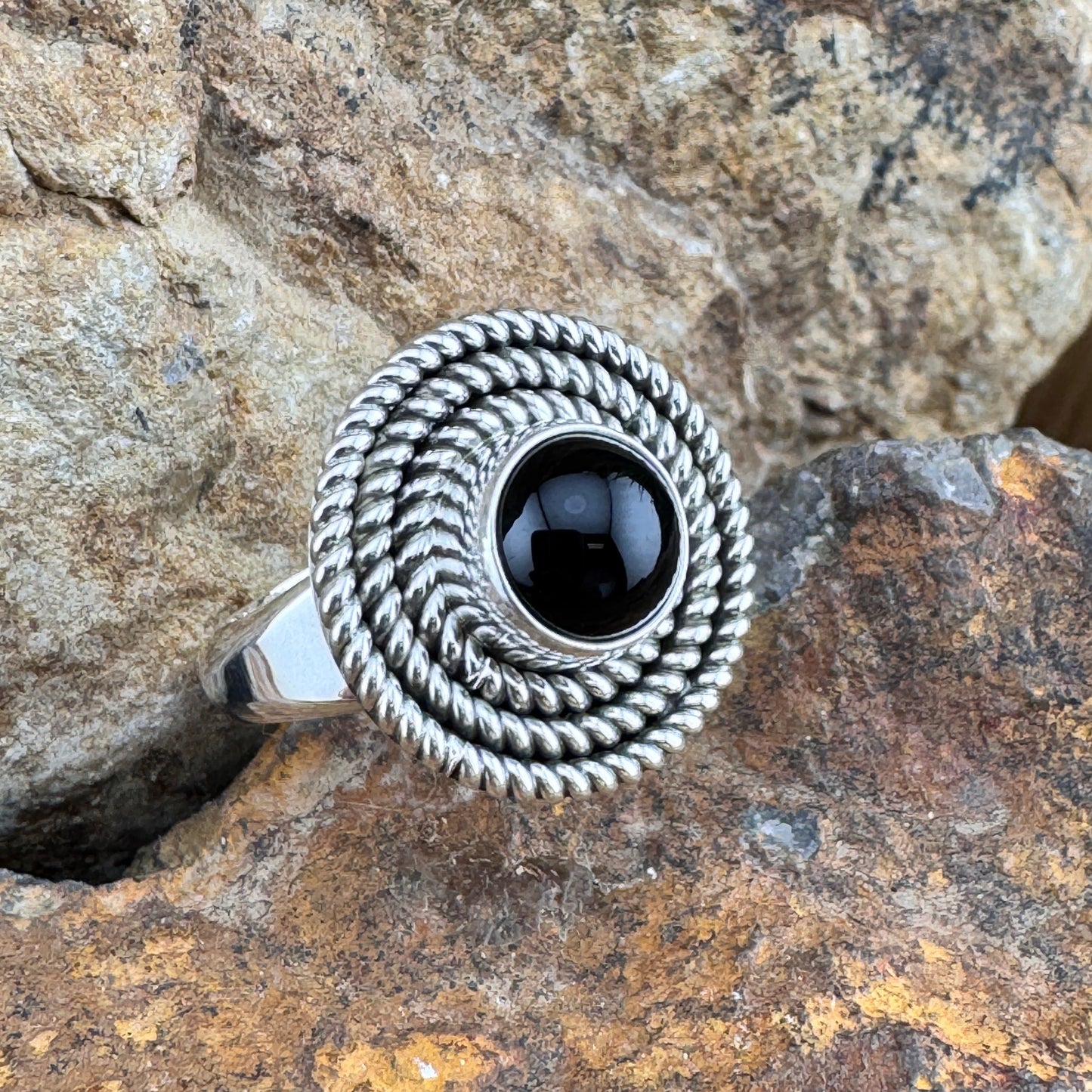 Black Onyx Sterling Silver Triple Twist Ring by Artie Yellowhorse