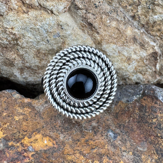 Black Onyx Sterling Silver Triple Twist Ring by Artie Yellowhorse