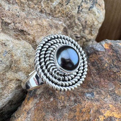 Grey Fresh Water Pearl Sterling Silver Triple Twist Ring by Artie Yellowhorse
