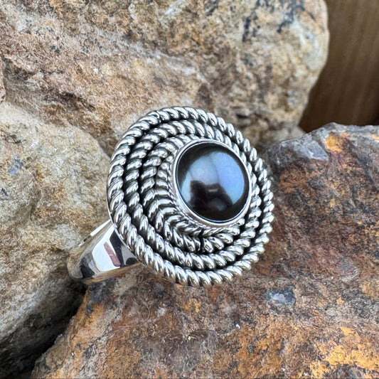 Grey Fresh Water Pearl Sterling Silver Triple Twist Ring by Artie Yellowhorse