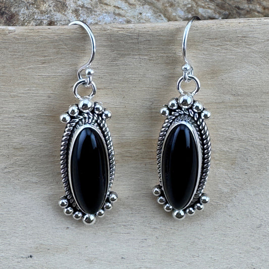 Black Onyx Sterling Silver Earrings by Artie Yellowhorse
