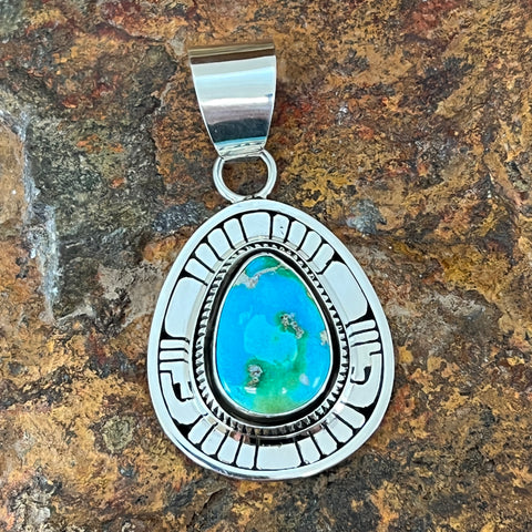 Sonoran Gold Turquoise Sterling Silver Pendant by Leonard Nez