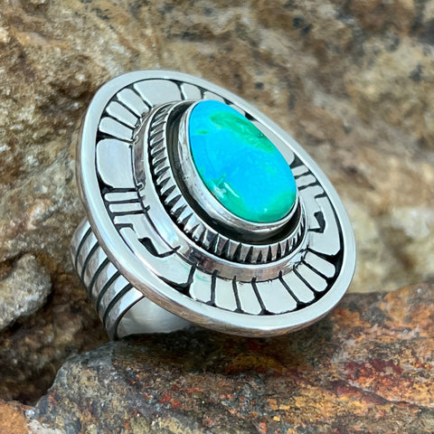 Sonoran Gold Turquoise Sterling Silver Ring by Leonard Nez Size 8