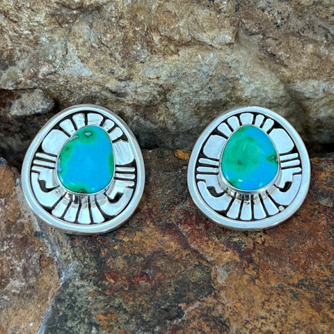 Sonoran Gold Turquoise Sterling Silver Earrings by Leonard Nez