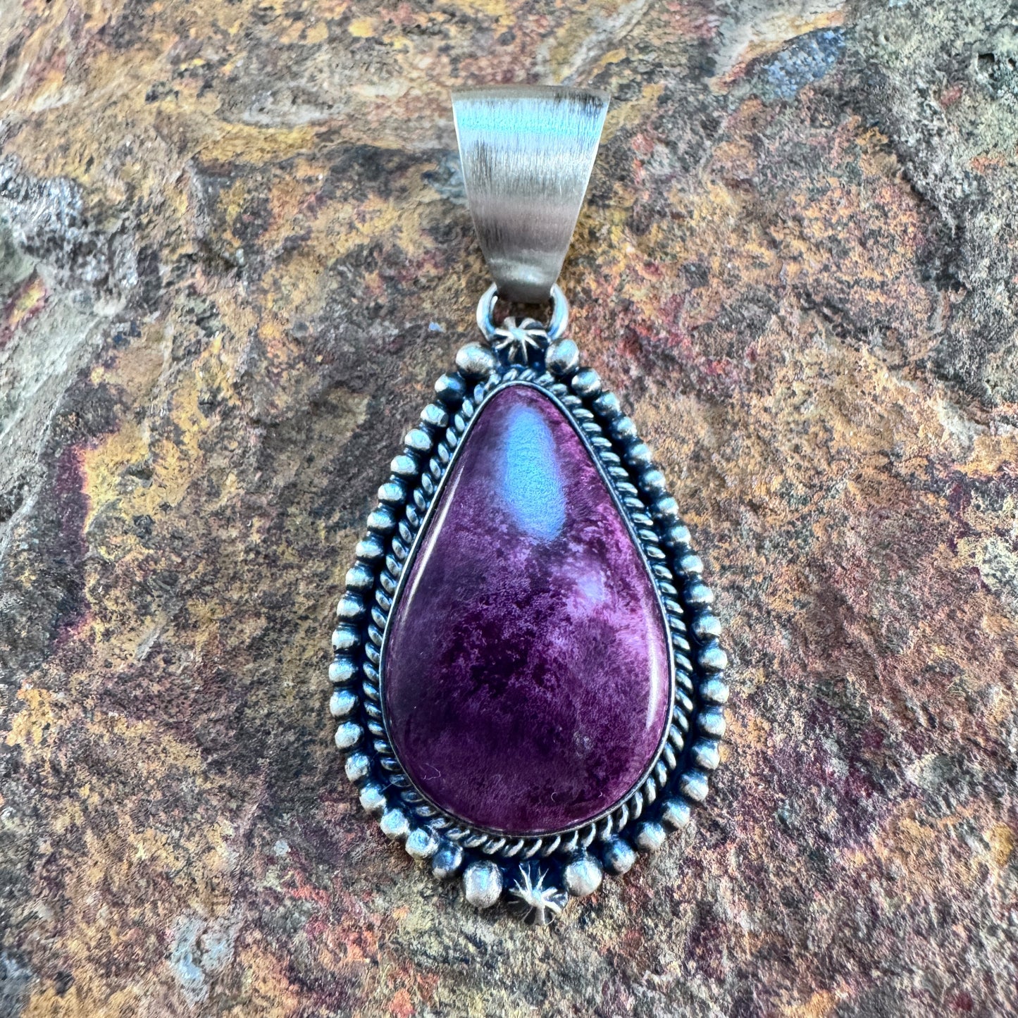 Purple Spiny Oyster Shell Sterling Silver Pendant by Loretta Delgarito