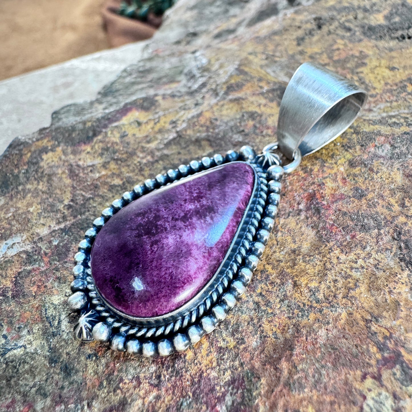 Purple Spiny Oyster Shell Sterling Silver Pendant by Loretta Delgarito
