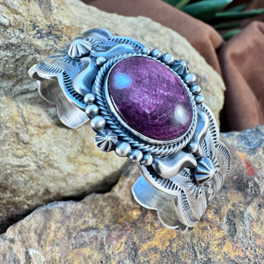 Purple Spiny Oyster Shell Sterling Silver Bracelet by Murphy Platero