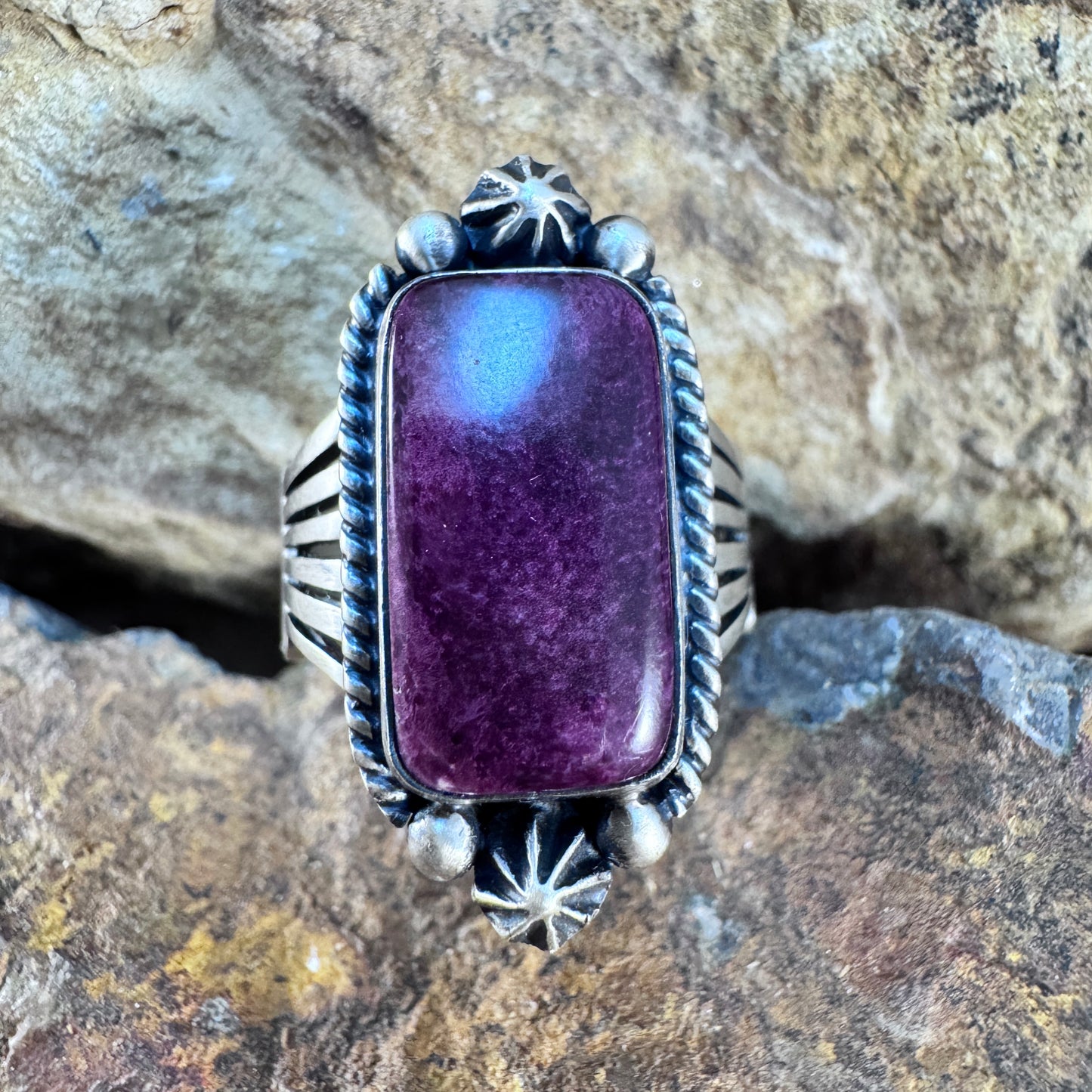 Purple Spiny Oyster Shell Sterling Silver Ring by Loretta Delgarito