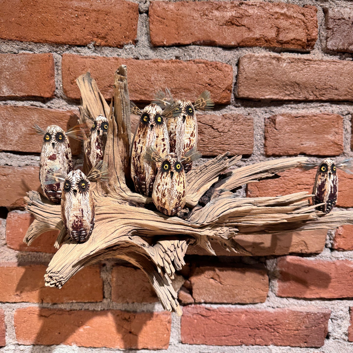 Owls on a Log Sculpture by Robert Rivera