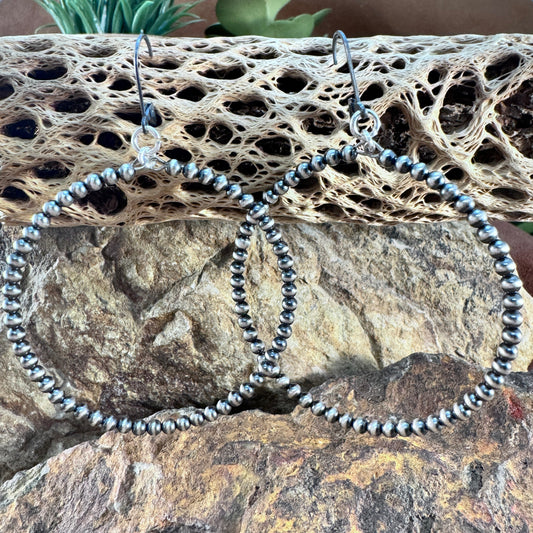 Large Hoop Earrings with Navajo Pearls – Sterling Silver