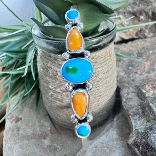 Sonoran Gold Turquoise & Spiny Oyster Shell Sterling Silver Stone Bracelet by Angela Martin