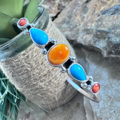 Sleeping Beauty & Spiny Oyster Shell Sterling Silver Stone Bracelet by Angela Martin