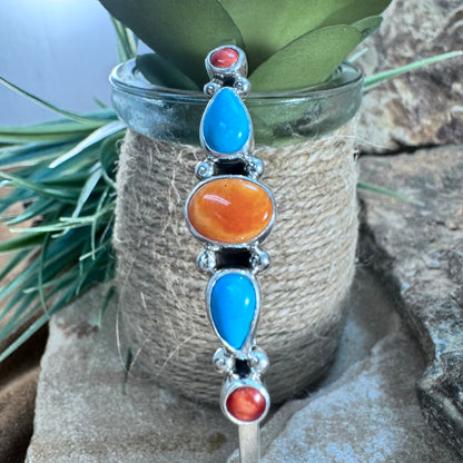 Sleeping Beauty & Spiny Oyster Shell Sterling Silver Stone Bracelet by Angela Martin