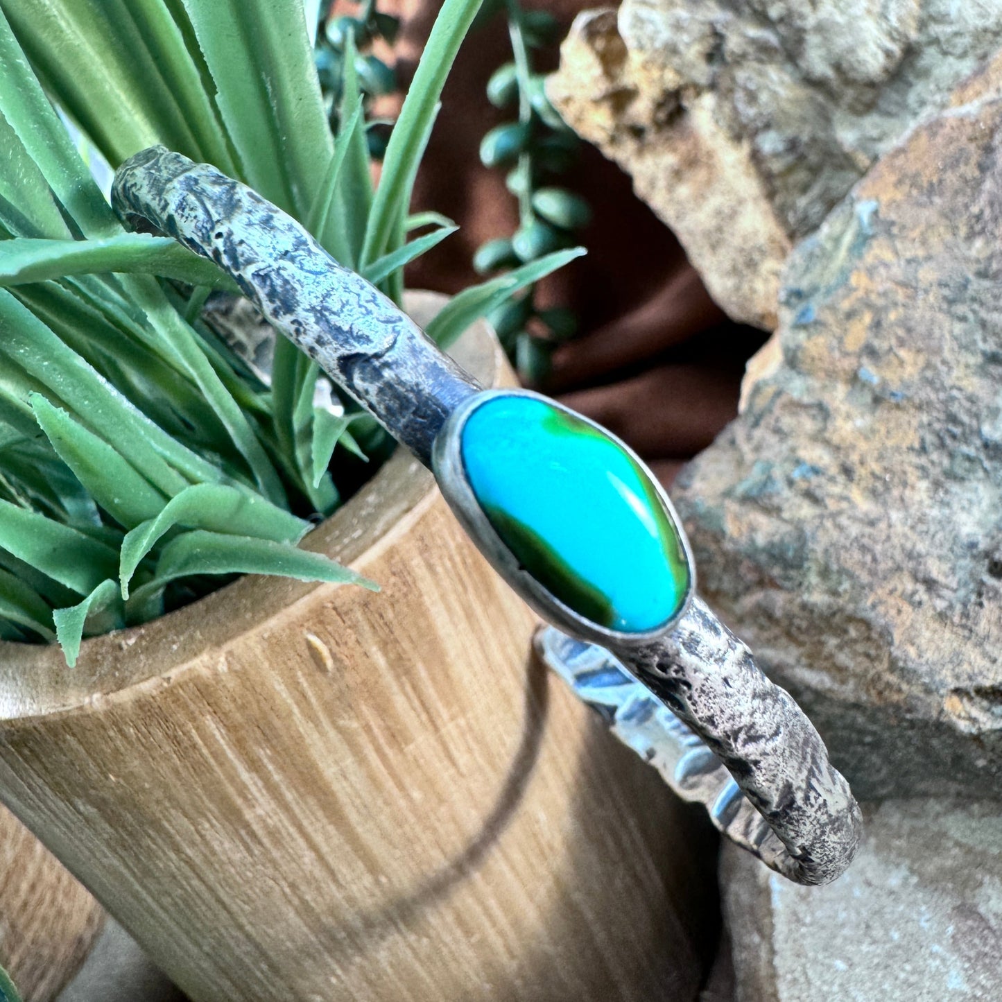 Forged Sterling Silver Cuff with Sonoran Gold Turquoise by Ray Coriz