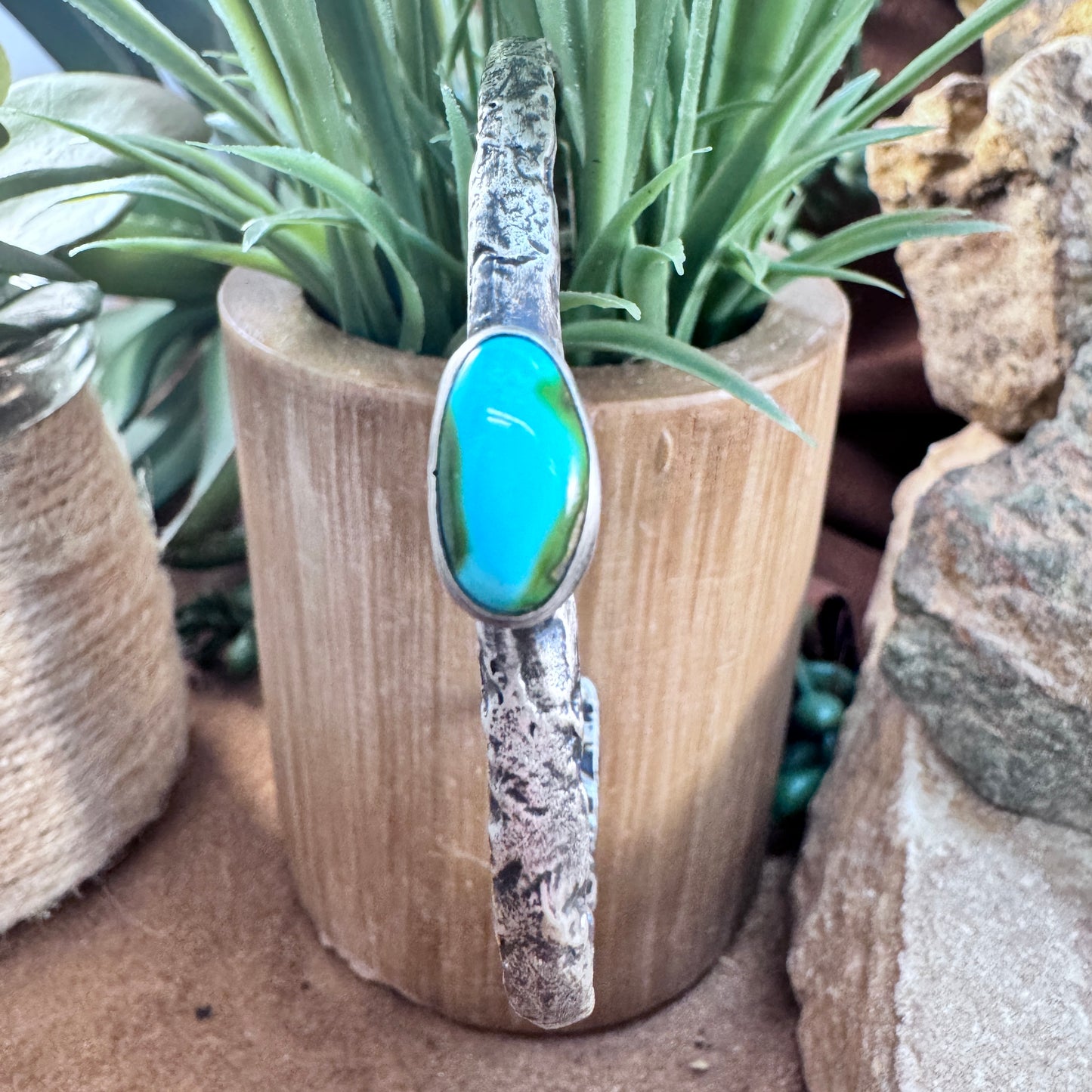 Forged Sterling Silver Cuff with Sonoran Gold Turquoise by Ray Coriz