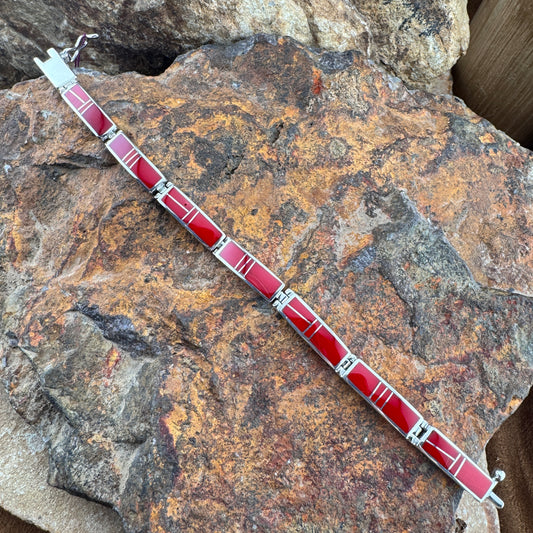 David Rosales Rosarita Inlaid Sterling Silver Big Link Bracelet