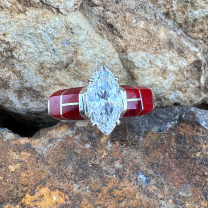 David Rosales Rosarita Inlaid Sterling Silver Ring with Cubic Zirconia