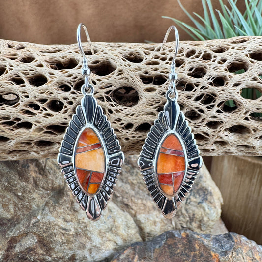 David Rosales Desert Fire Inlaid Sterling Silver Earrings