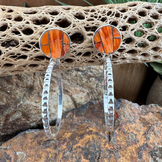 David Rosales Desert Fire Inlaid Sterling Silver Earrings Hoops