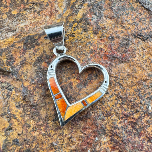David Rosales Desert Fire Inlaid Sterling Silver Pendant Heart