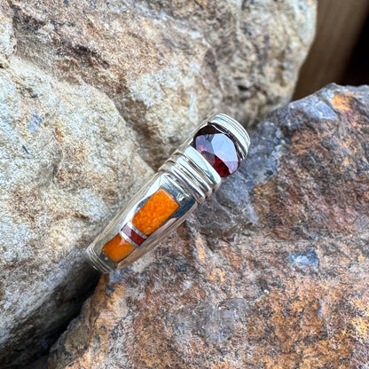 David Rosales Desert Fire Inlaid Sterling Silver Ring w/ Red Garnet