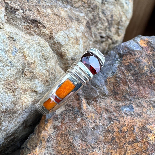 David Rosales Desert Fire Inlaid Sterling Silver Ring w/ Red Garnet