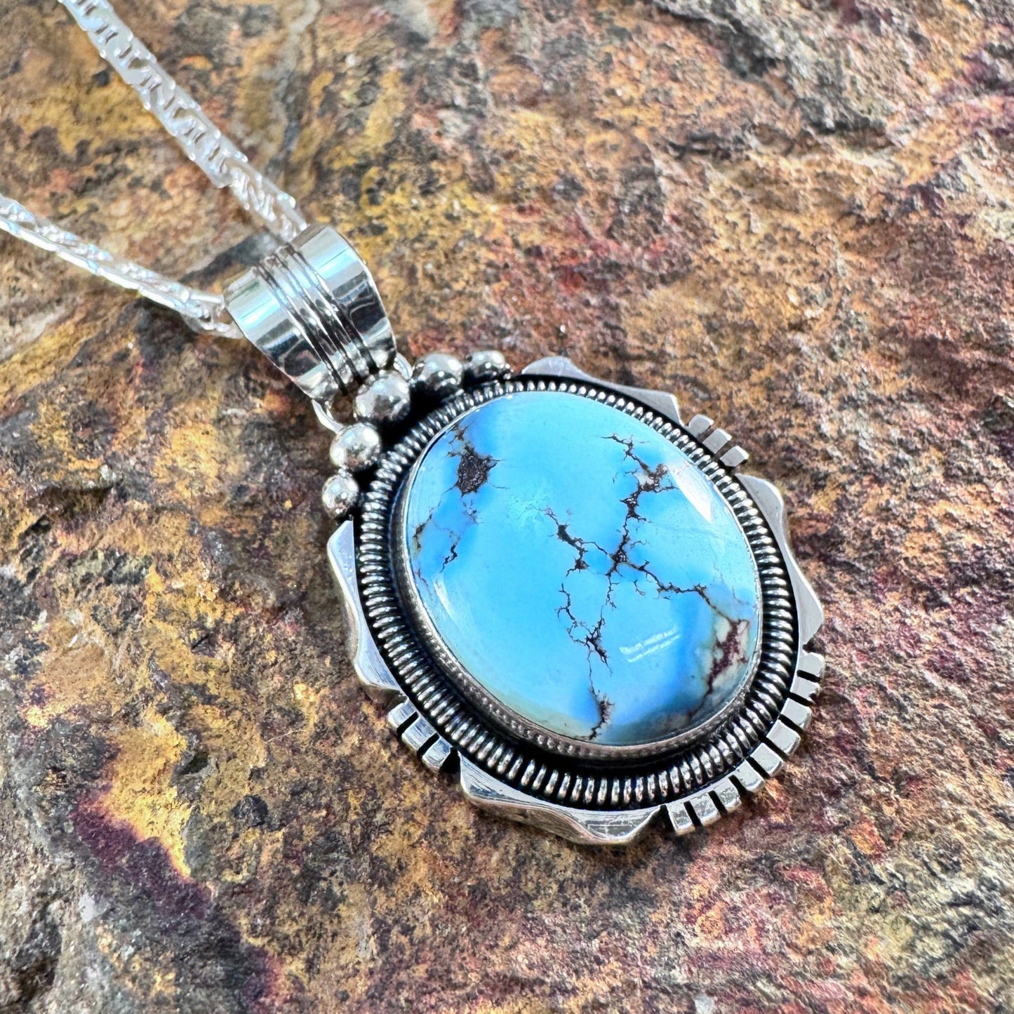 Golden Hill Turquoise Sterling Silver Pendant Necklace by Will Denetdale