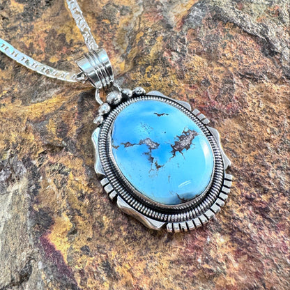 Golden Hill Turquoise Sterling Silver Pendant Necklace by Will Denetdale