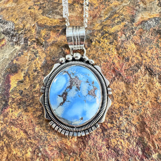 Golden Hill Turquoise Sterling Silver Pendant Necklace by Will Denetdale
