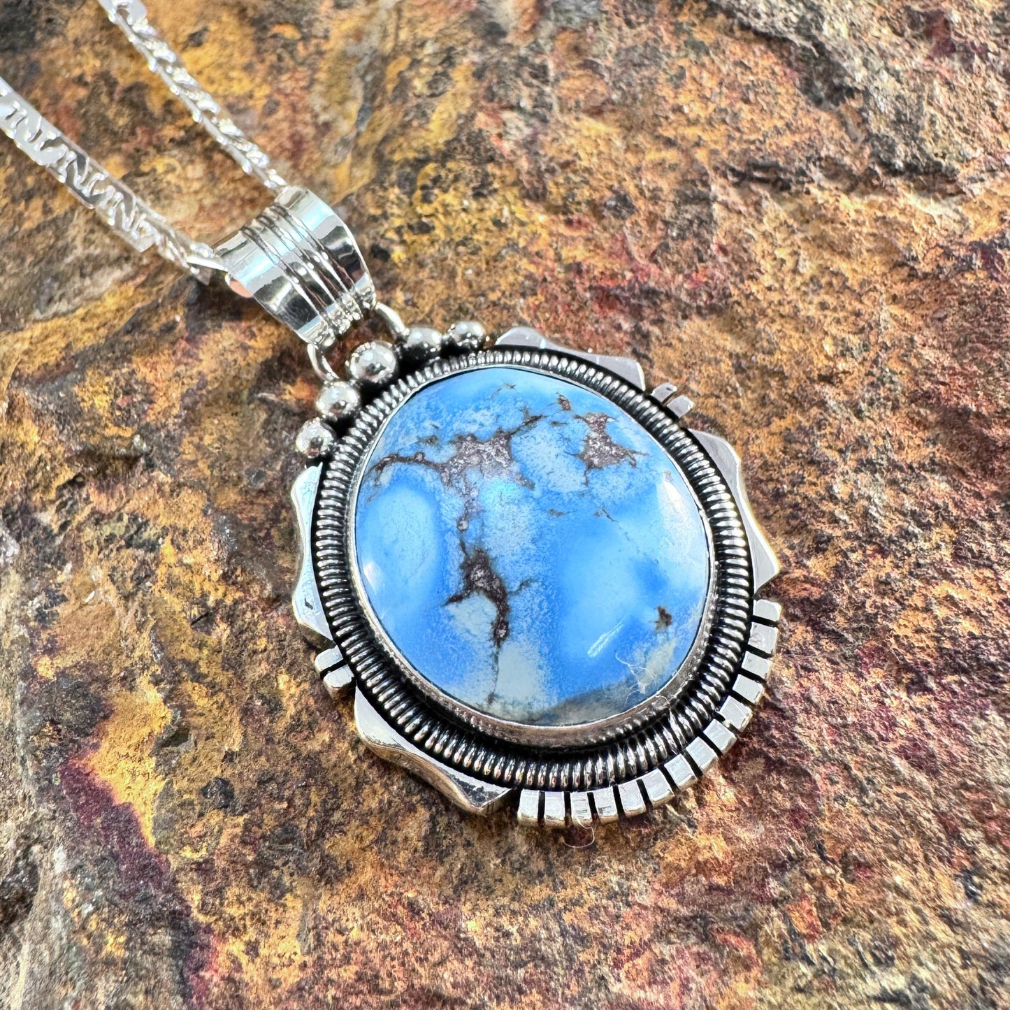 Golden Hill Turquoise Sterling Silver Pendant Necklace by Will Denetdale