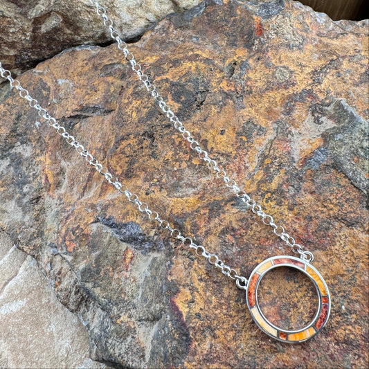 David Rosales Desert Fire Inlaid Sterling Silver Necklace