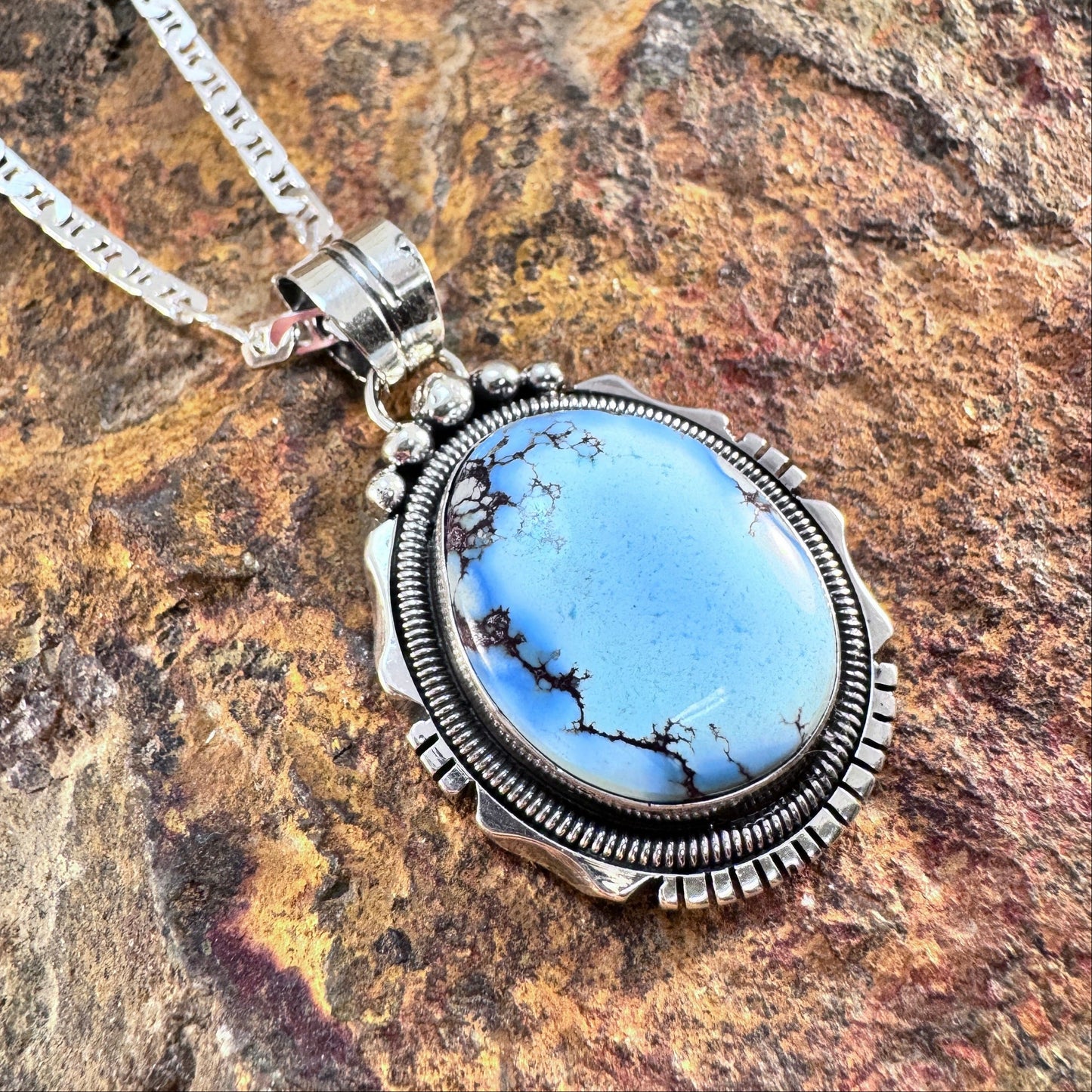 Golden Hill Turquoise Sterling Silver Pendant Necklace by Will Denetdale
