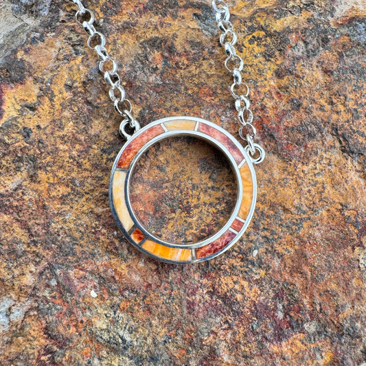 David Rosales Desert Fire Inlaid Sterling Silver Necklace