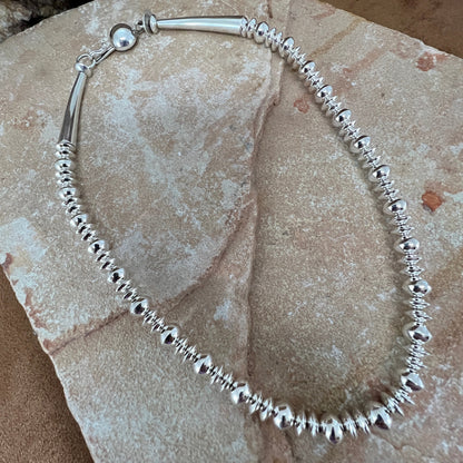 17" Single Strand Sterling Silver Navajo Pearls Beaded Necklace by Artie Yellowhorse