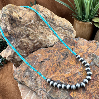 Turquoise & Navajo Pearl Beaded Necklace 18"