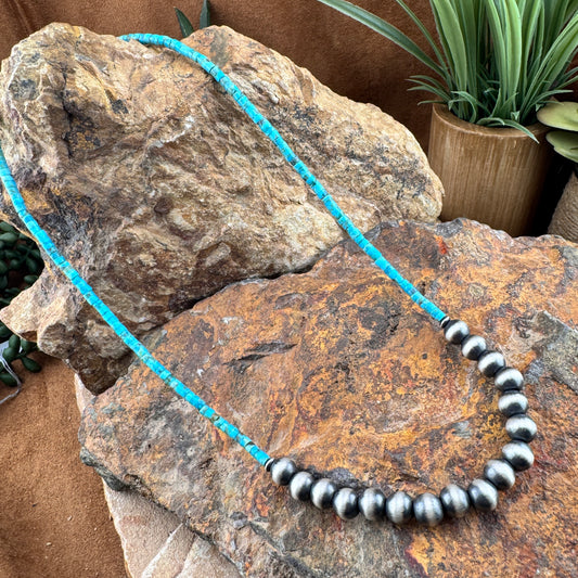 Turquoise & Navajo Pearl Beaded Necklace 18"