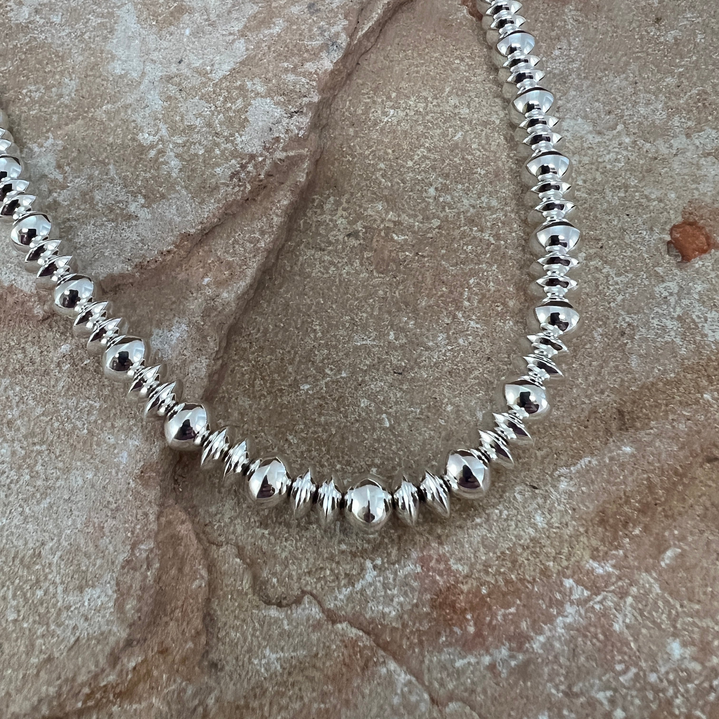 17 Single Strand Sterling Silver Navajo Pearls Beaded Necklace by Art