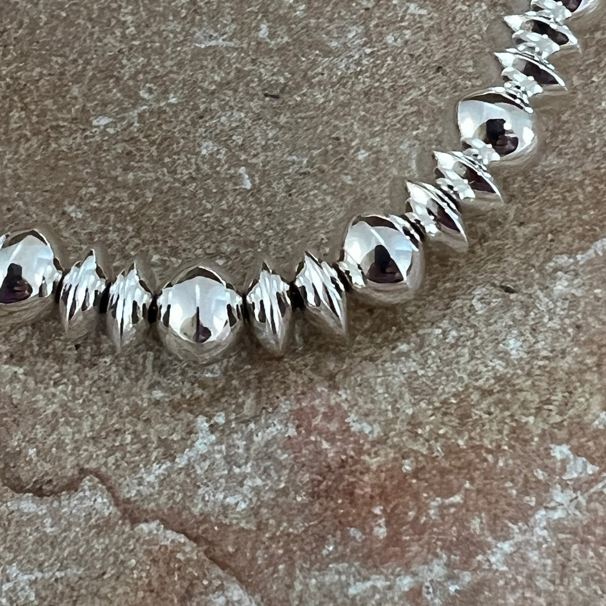 17" Single Strand Sterling Silver Navajo Pearls Beaded Necklace by Artie Yellowhorse