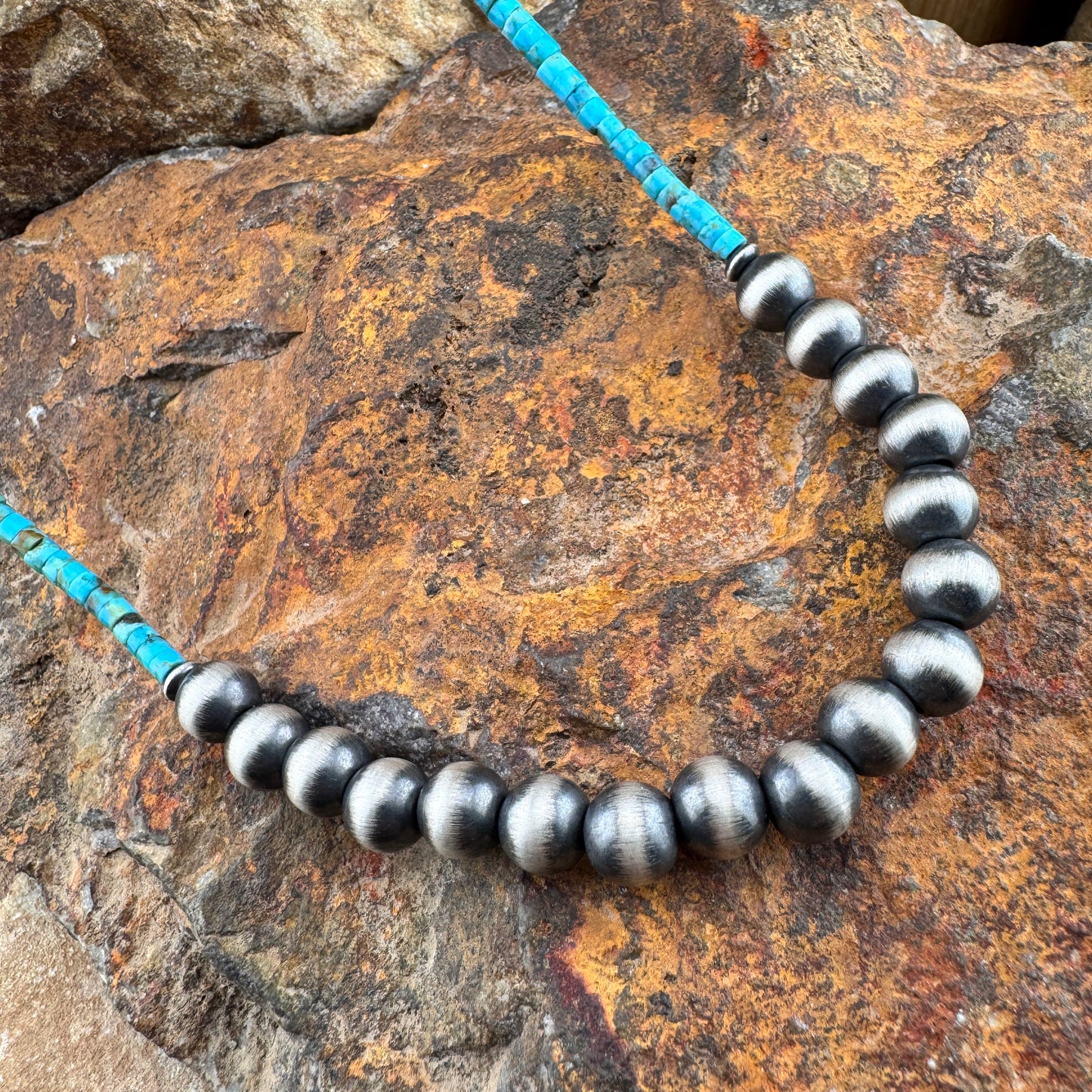 Turquoise & Navajo Pearl Beaded Necklace 18"