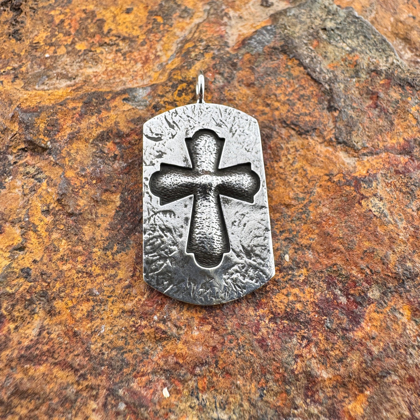 Textured Sterling Silver Cutout Cross Pendant by Navajo Artist