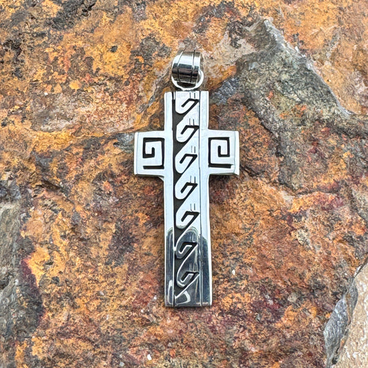 Geometric Overlay Sterling Cross Pendant by Navajo Artist