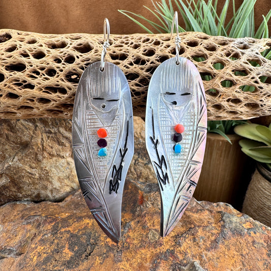 Hand-Carved Shell Corn Maiden Earrings by Gloria Chattin-Navajo