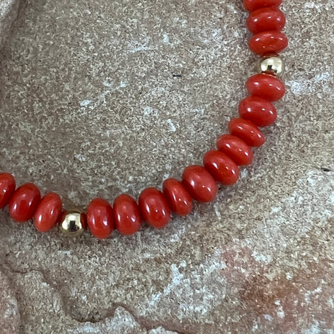 17" Mediterranean Coral 14kt Gold Beaded Necklace by Artie Yellowhorse