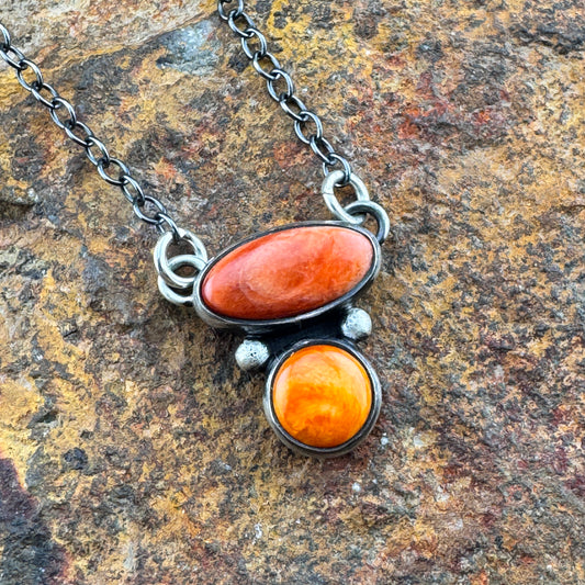 Orange Spiny Oyster Shell Pendant by Loretta Delgarito-Navajo