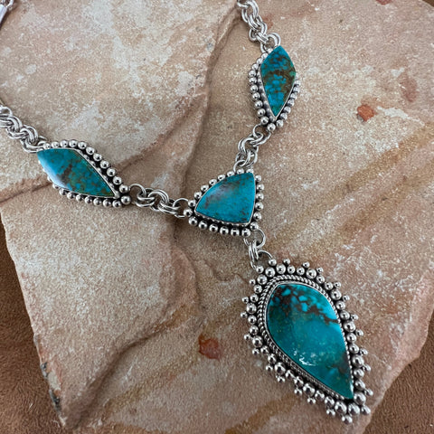 17" Ithica Peak Turquoise Sterling Silver Necklace by Artie Yellowhorse