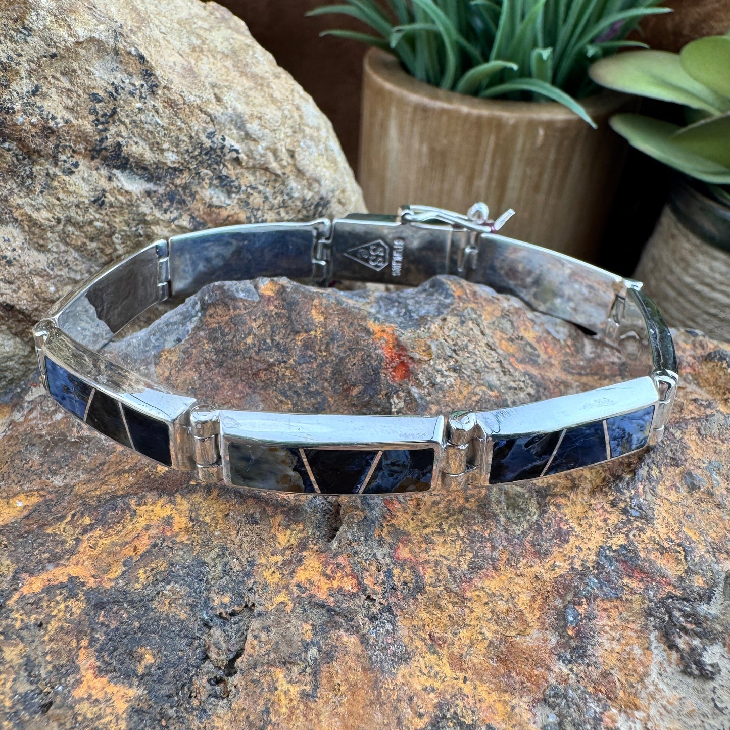 David Rosales Pietersite Inlaid Sterling Silver Link Bracelet