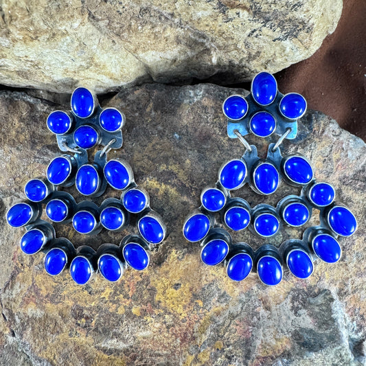 Lapis Lazuli Sterling Silver Cluster Dangle Earrings by Jennifer Denetclaw
