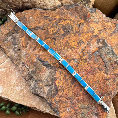 David Rosales Arizona Blue Two Tone Inlaid Sterling Silver Big Link Bracelet