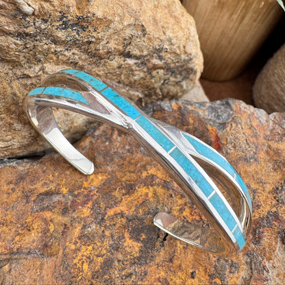 David Rosales Arizona Blue Inlaid Sterling Silver Bracelet