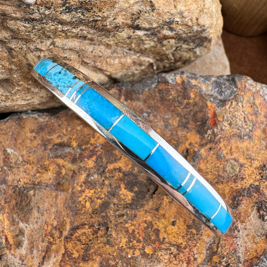 David Rosales Arizona Blue Two Tone Inlaid Sterling Silver Bracelet